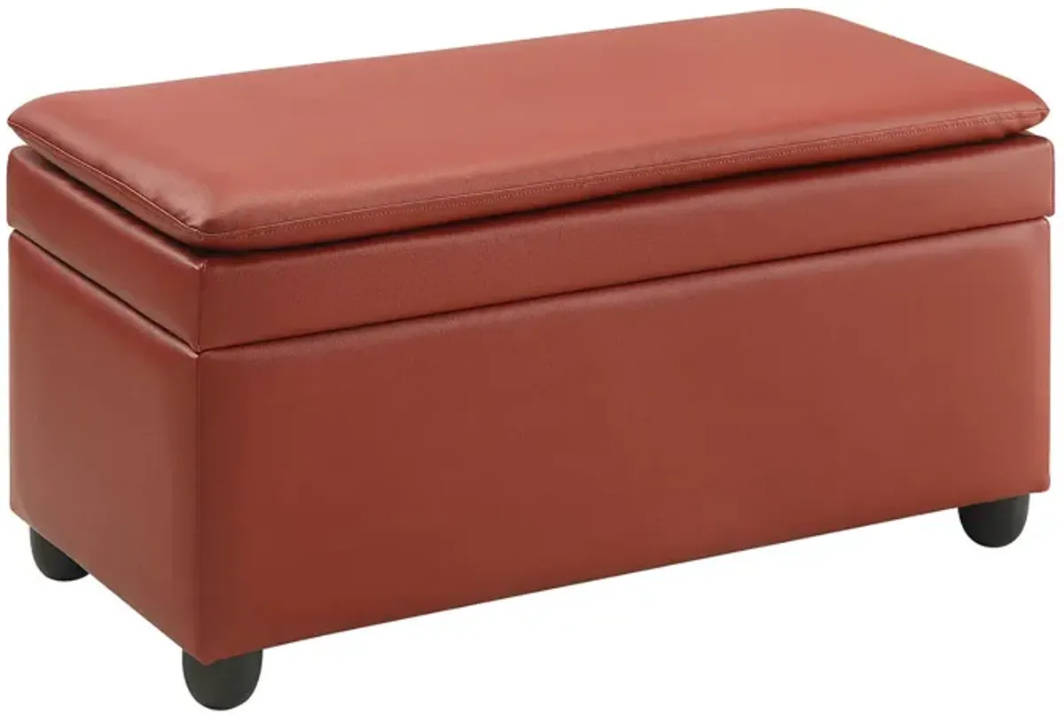 Upholstered Faux Leather Bench With Flip Top - Wine / Black