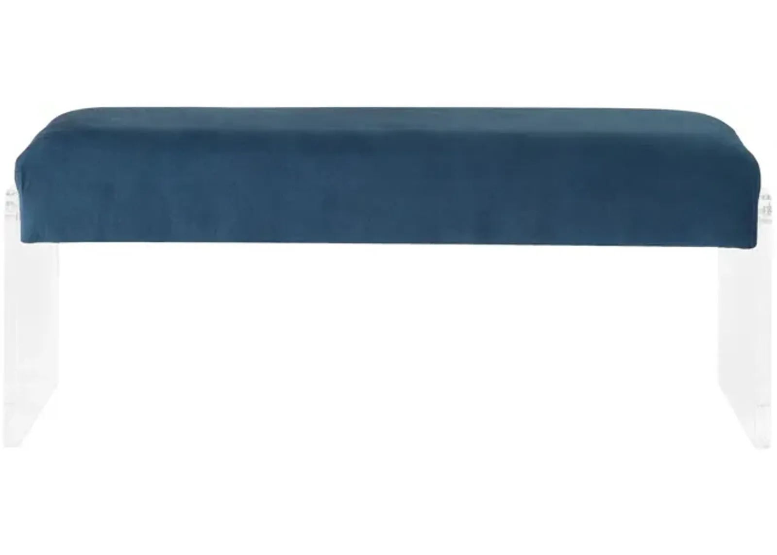 Upholstered Polyester Blend Bench - Teal Blue / Clear