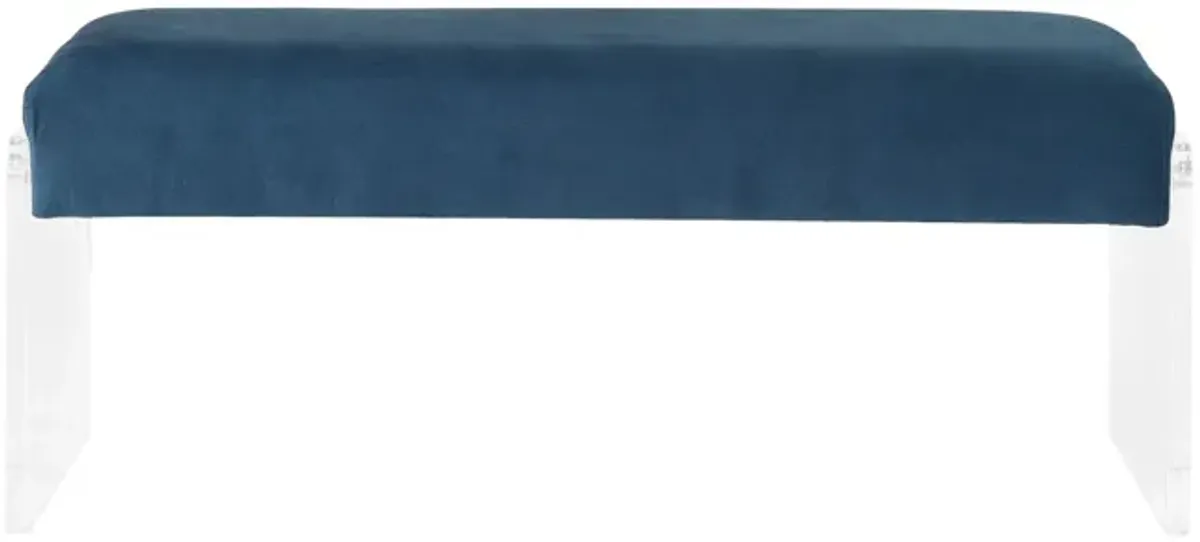 Upholstered Polyester Blend Bench - Teal Blue / Clear