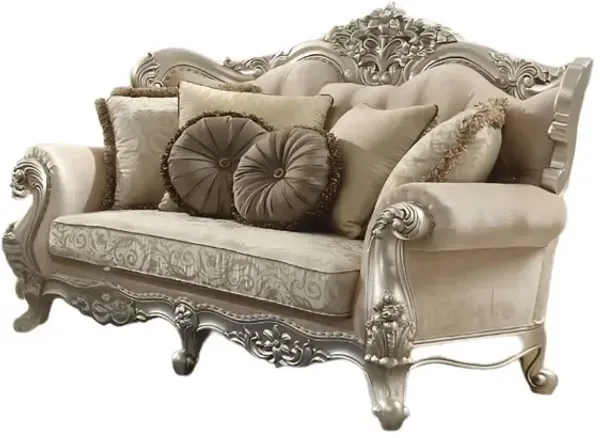 Velvet Curved Floral Sofa And Toss Pillows - Light Green