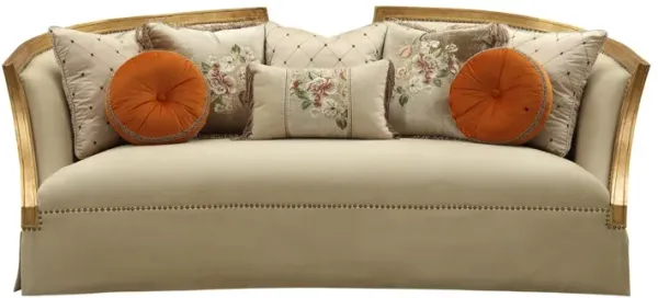 Velvet Curved Sofa And Toss Pillows With Natural Legs - Beige