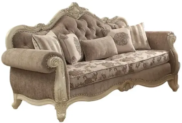 Velvet Floral Sofa And Toss Pillows With Beige Legs - Gray