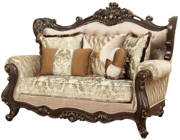 Damask Loveseat And Toss Pillows - Beige / Brown