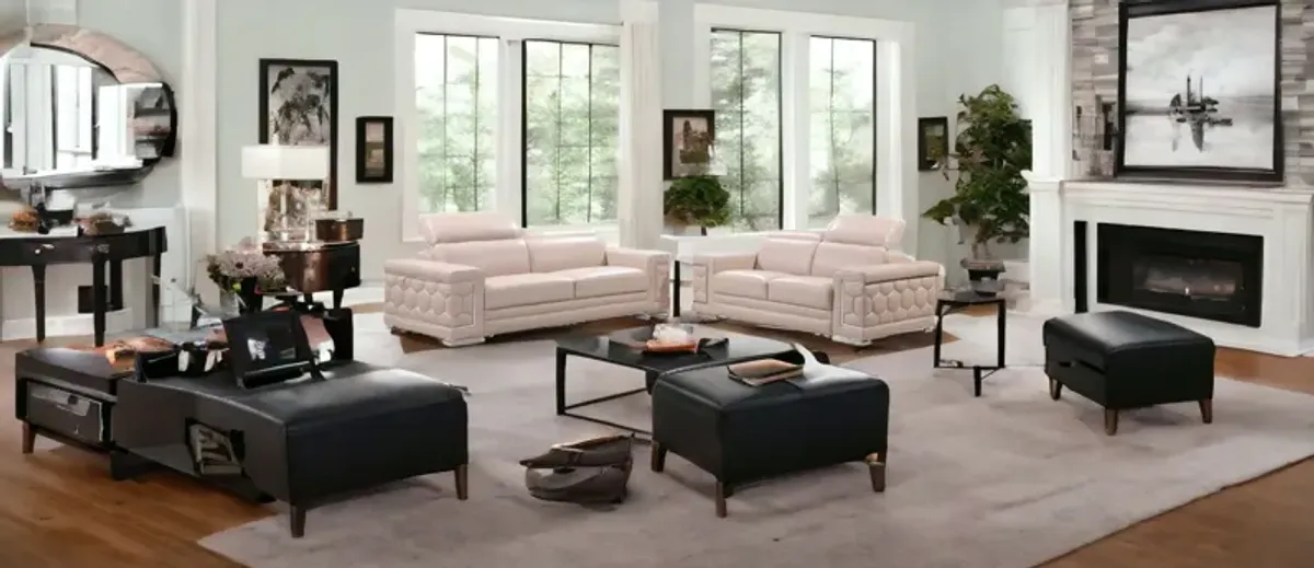 2 Piece Indoor Italian Leather Five Person Seating Set - Beige