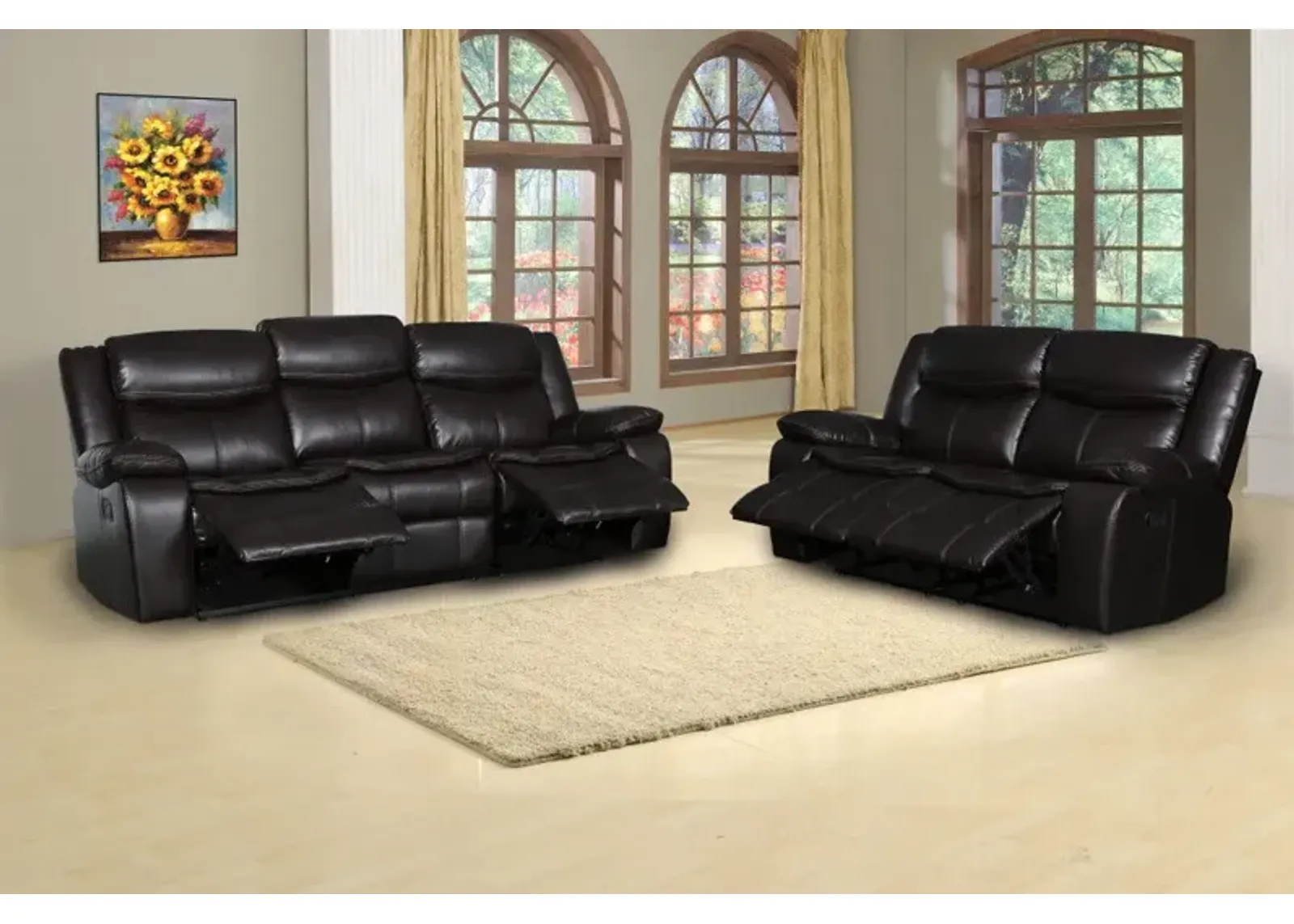 2 Piece Indoor Microsuede Five Person Seating Set - Brown