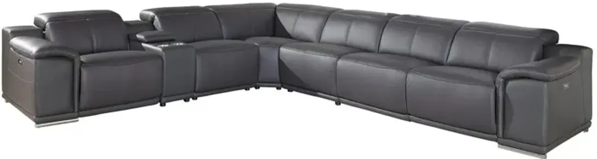 Italian Leather U Shaped Power Reclining Seven Piece Corner Sectional With Console - Gray