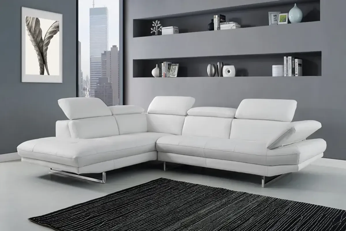 Italian Leather Stationary L Shaped Two Piece Sofa And Chaise - White
