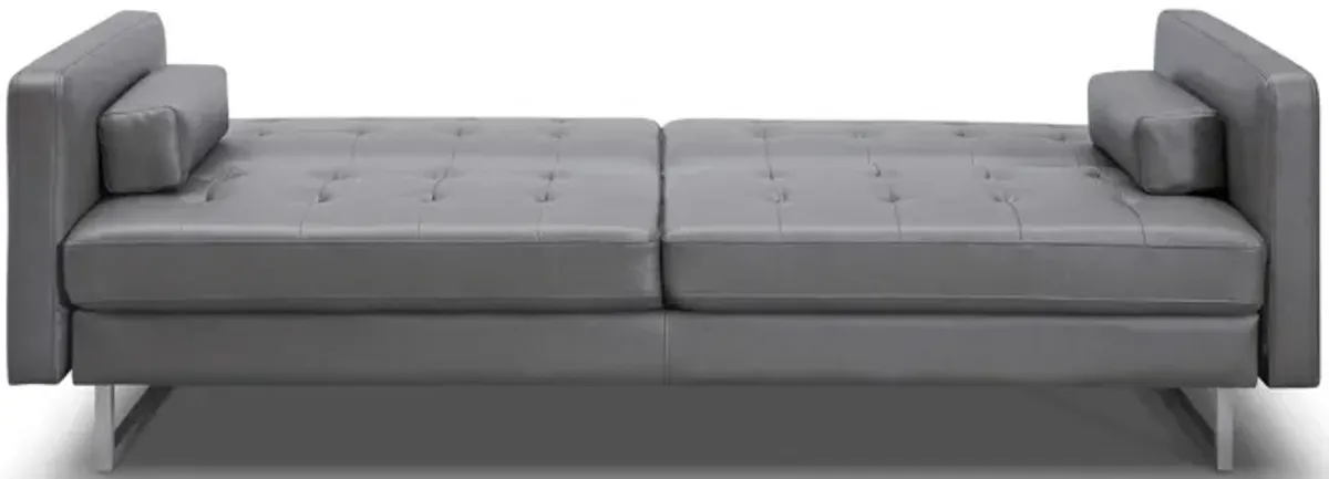 Faux Leather Sofa With Silver Legs - Gray