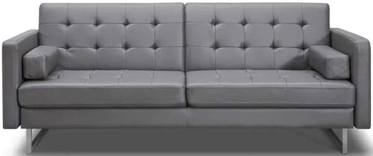 Faux Leather Sofa With Silver Legs - Gray