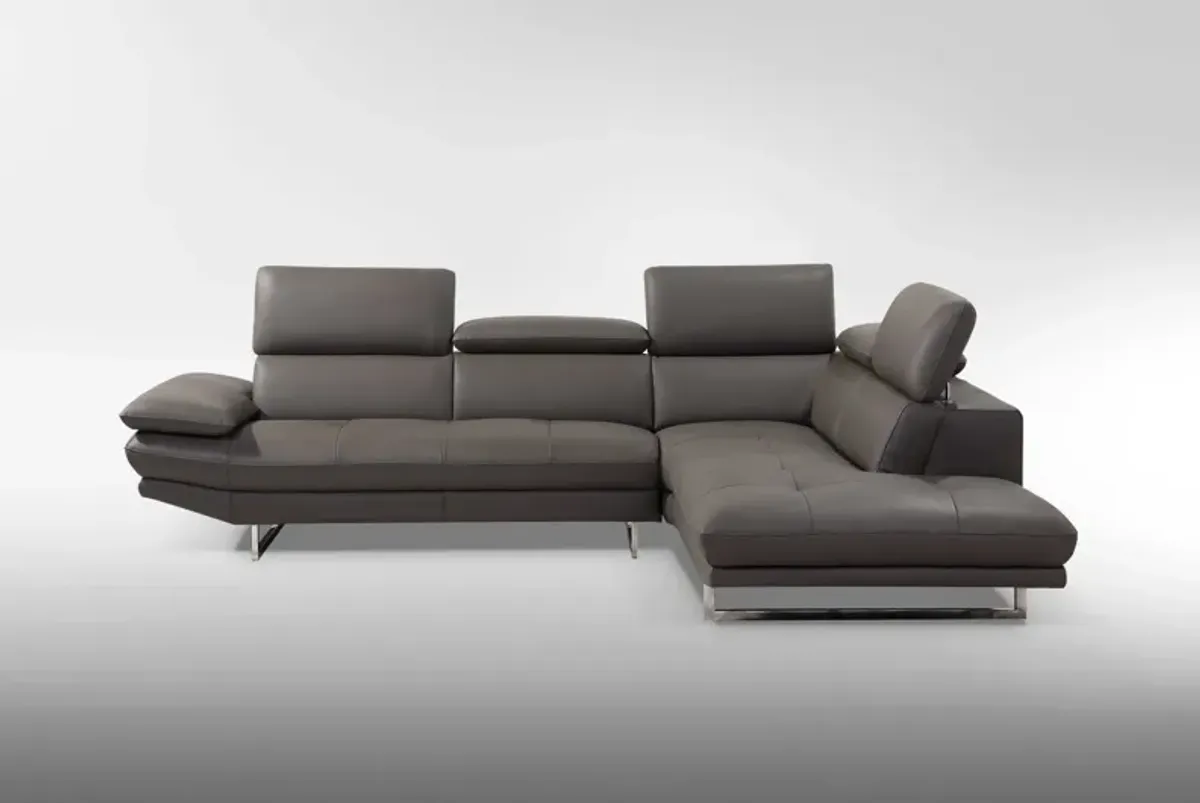 Dark Genuine Leather L Shaped Two Piece Sofa And Chaise Sectional - Gray