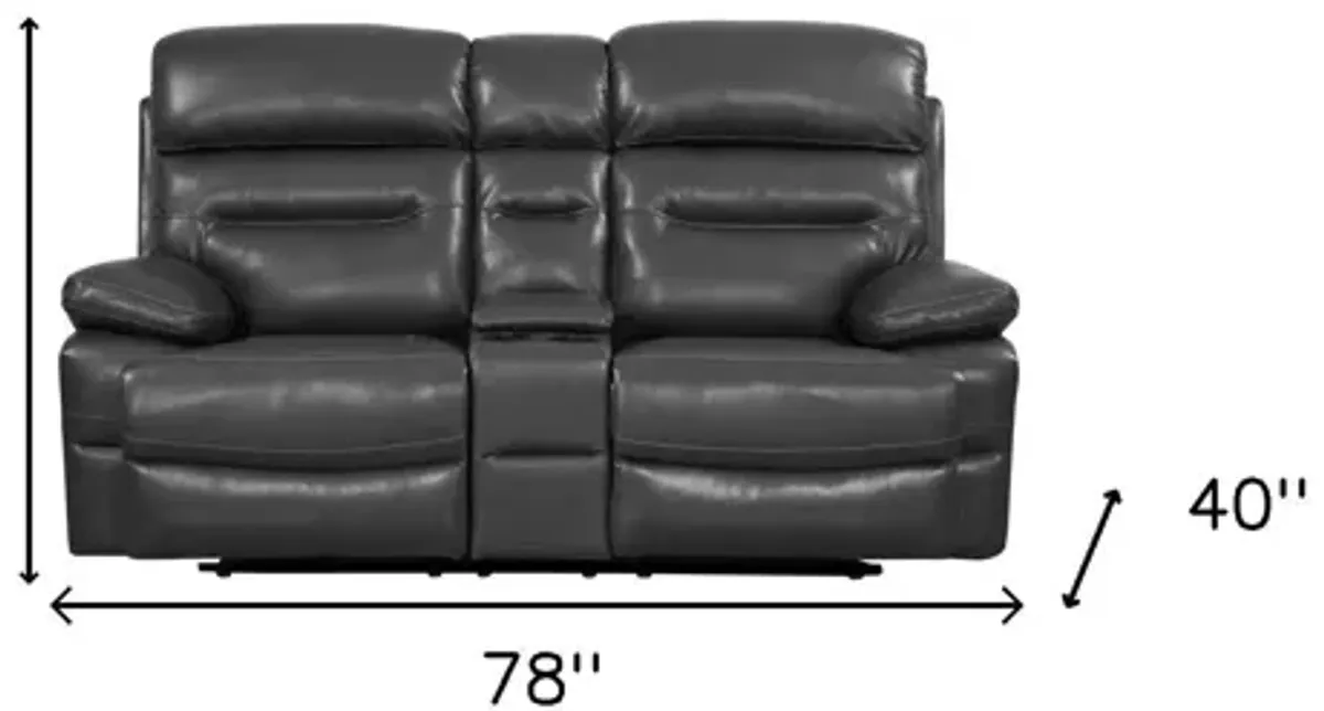 Faux Leather Love Seat With Storage Manual Reclining - Gray