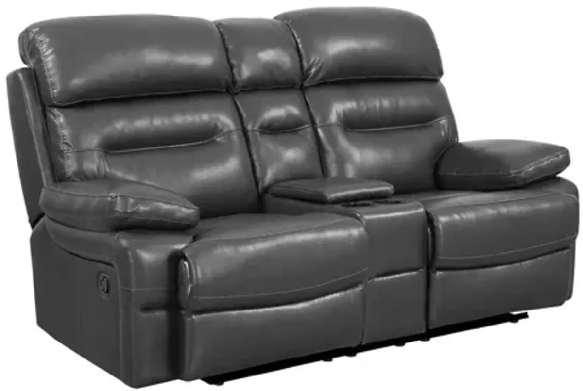 Faux Leather Love Seat With Storage Manual Reclining - Gray