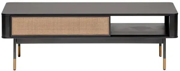 Solid Wood And Steel Coffee Table With Drawer And Shelf - Black / Brown