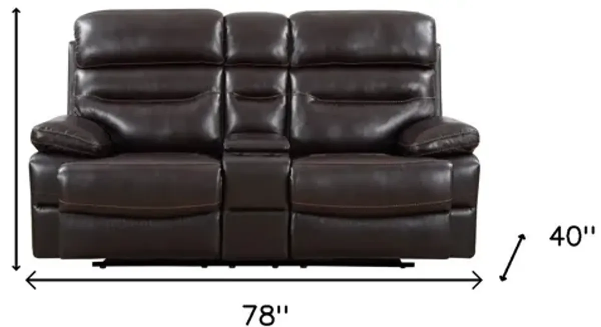 Faux Leather Love Seat With Storage Manual Reclining - Brown