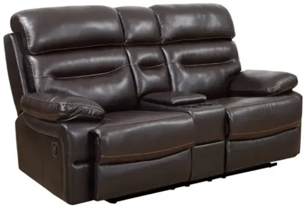 Faux Leather Love Seat With Storage Manual Reclining - Brown