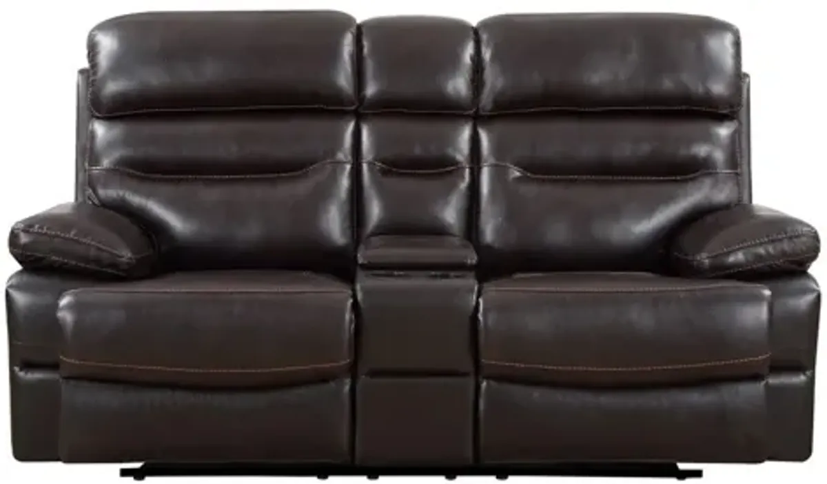 Faux Leather Love Seat With Storage Manual Reclining - Brown