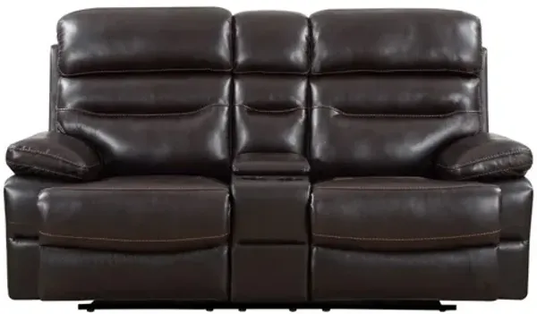 Faux Leather Love Seat With Storage Manual Reclining - Brown