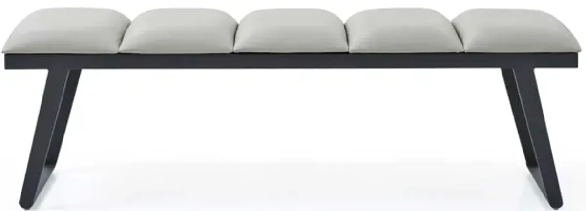 Upholstered Faux Leather Bench - Light Gray / Black
