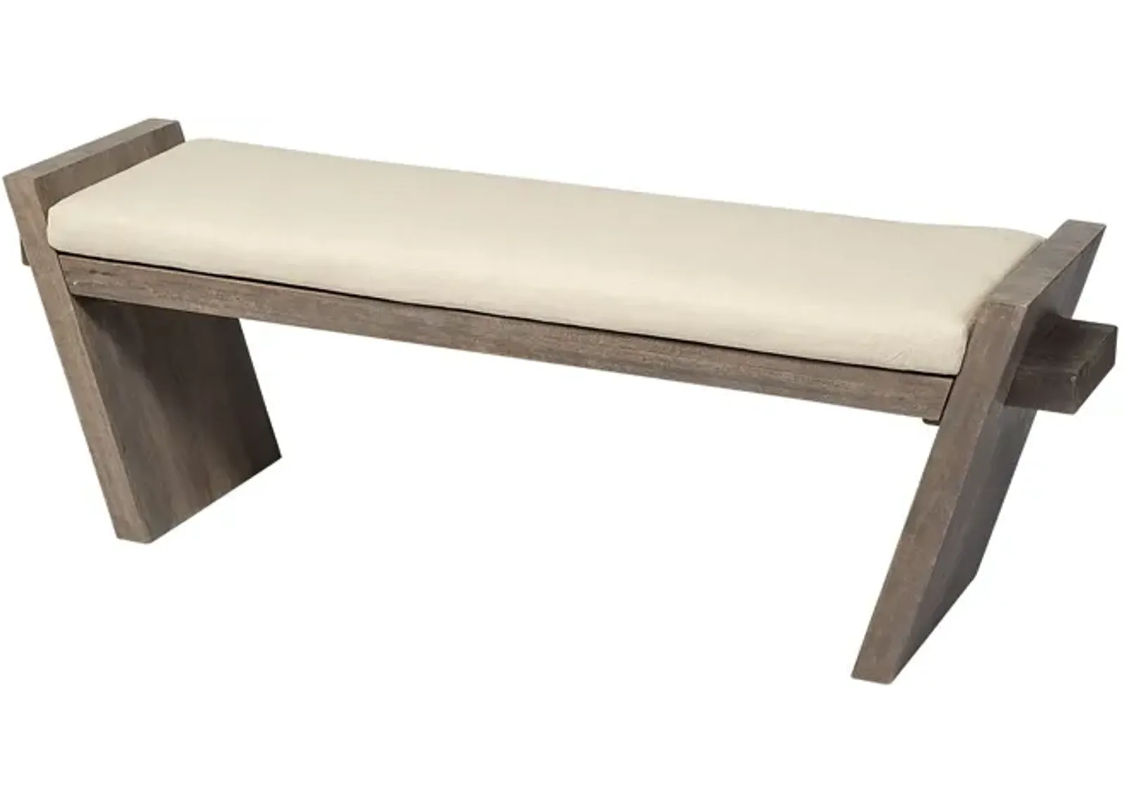 Upholstered Linen Blend Bench - Cream / Brown