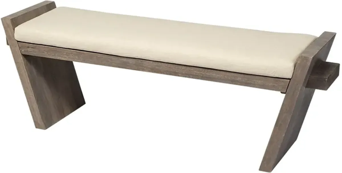 Upholstered Linen Blend Bench - Cream / Brown