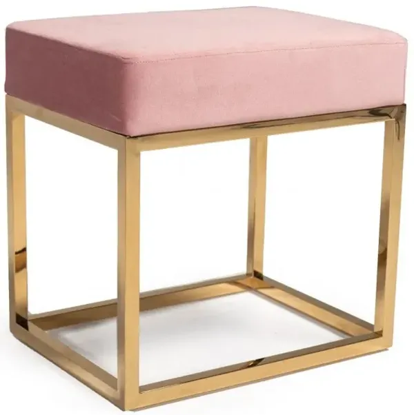 Velvet Ottoman - Pink / Gold
