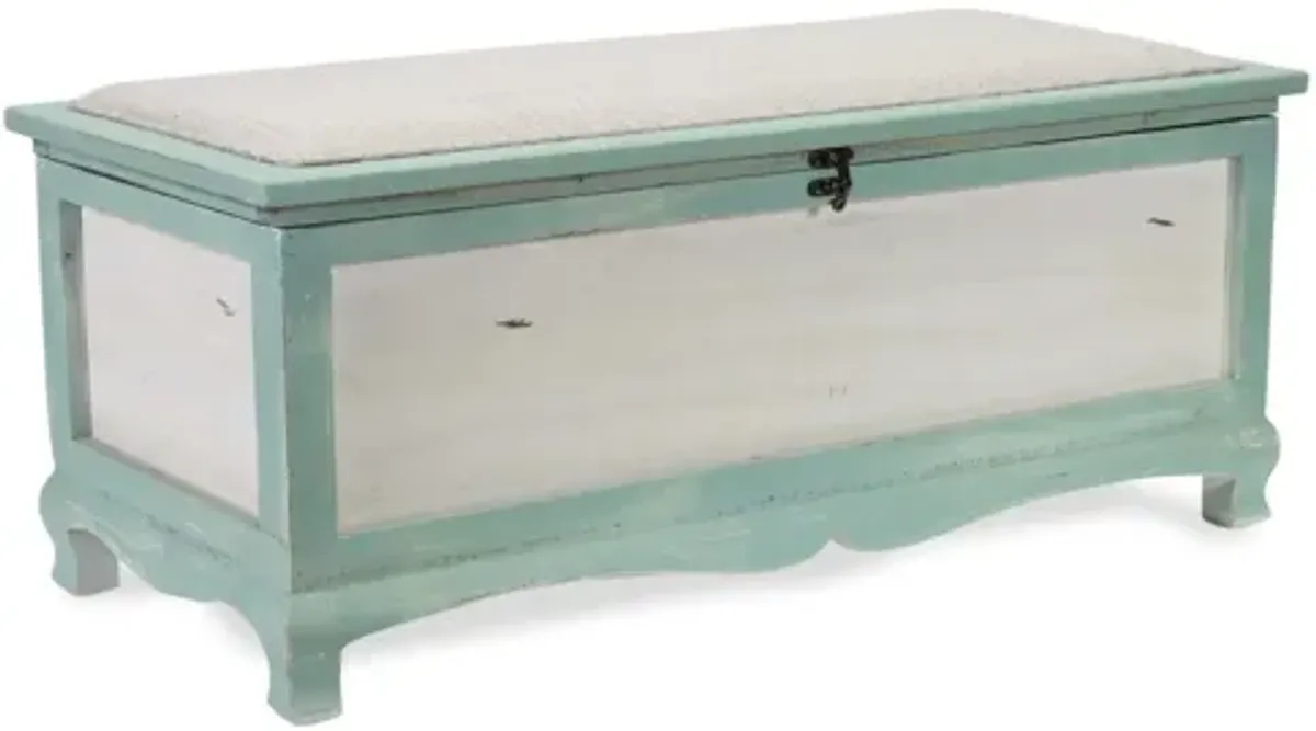 Rectangular Wooden With Seat Cushion And Inside Storage Bench - Green