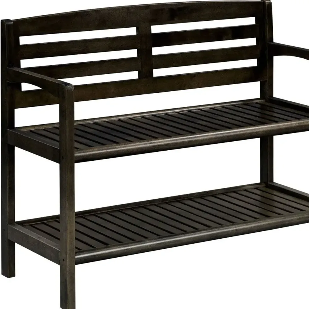 Solid Wood Slat Bench With High Back And Shelf - Espresso Finish