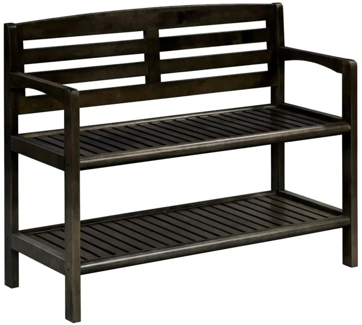 Solid Wood Slat Bench With High Back And Shelf - Espresso Finish