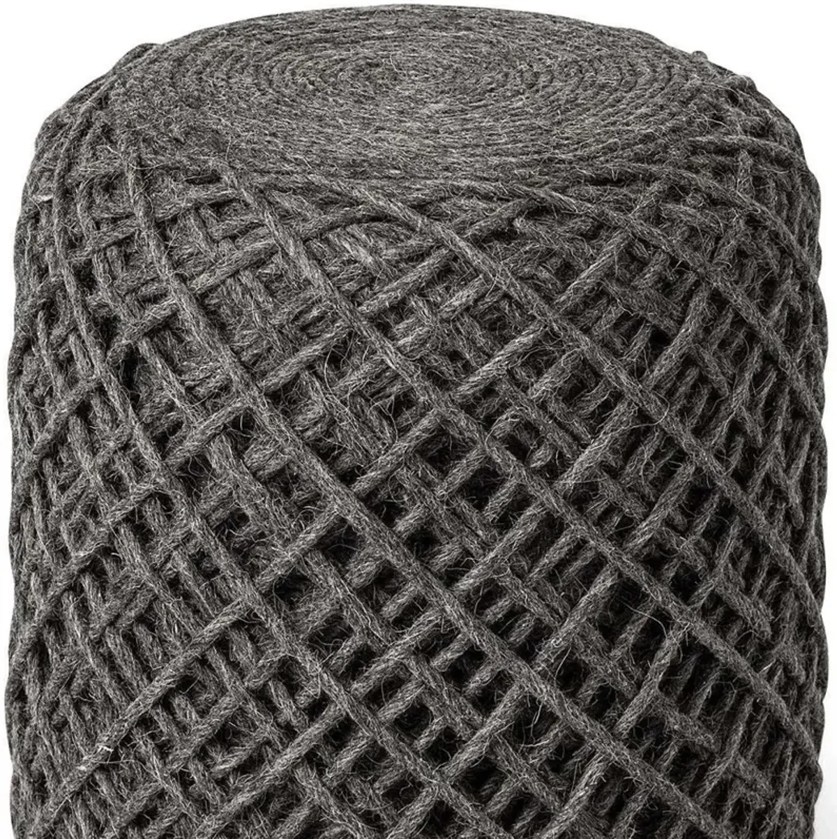 Wool Cylindrical Pouf With Diamond Pattern - Dark Gray