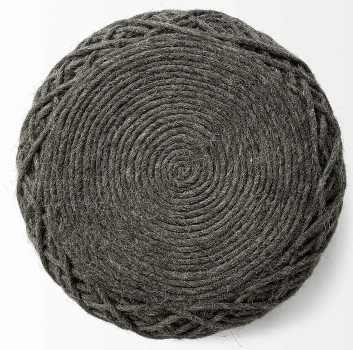 Wool Cylindrical Pouf With Diamond Pattern - Dark Gray