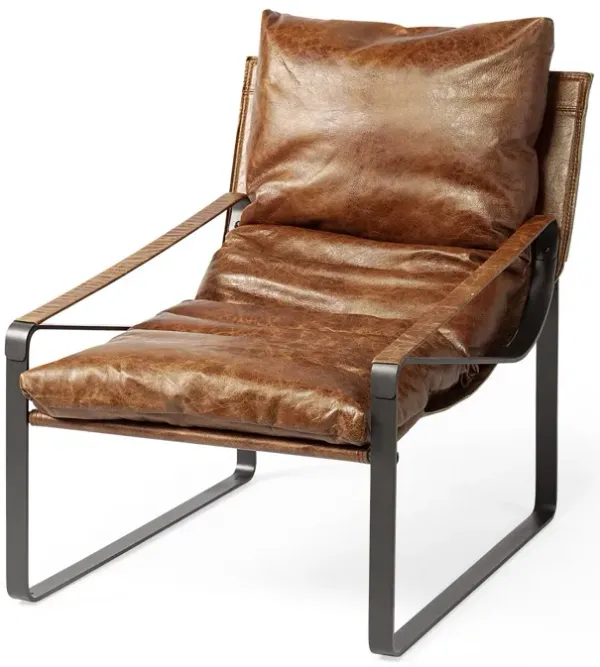 Leather Distressed Lounge Chair - Brown / Black