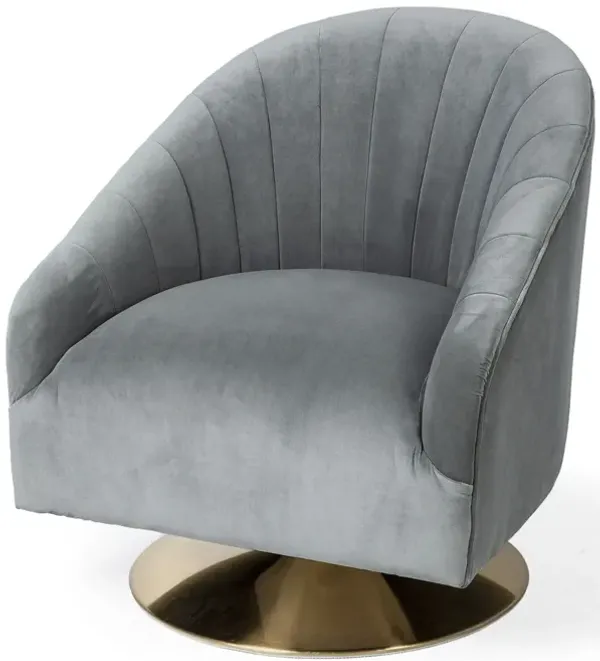 Velet Covered Seat Accent Chair With Gold Swivel Base - Gray