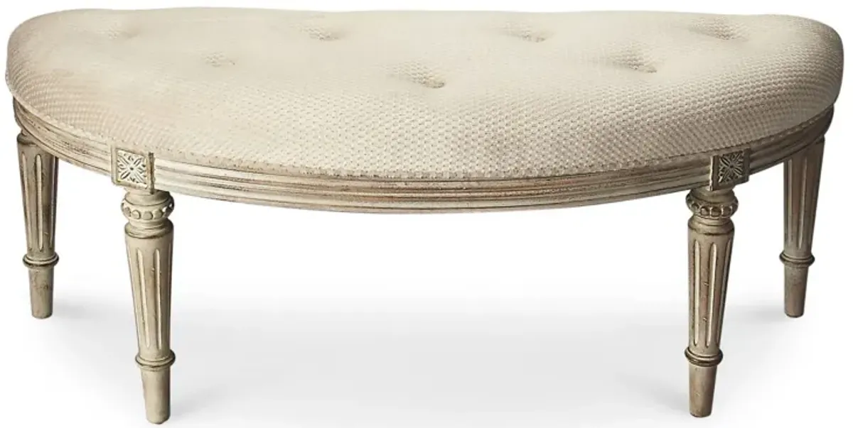 Classic Wash Crescent Shaped Bench - Ivory / Golden White