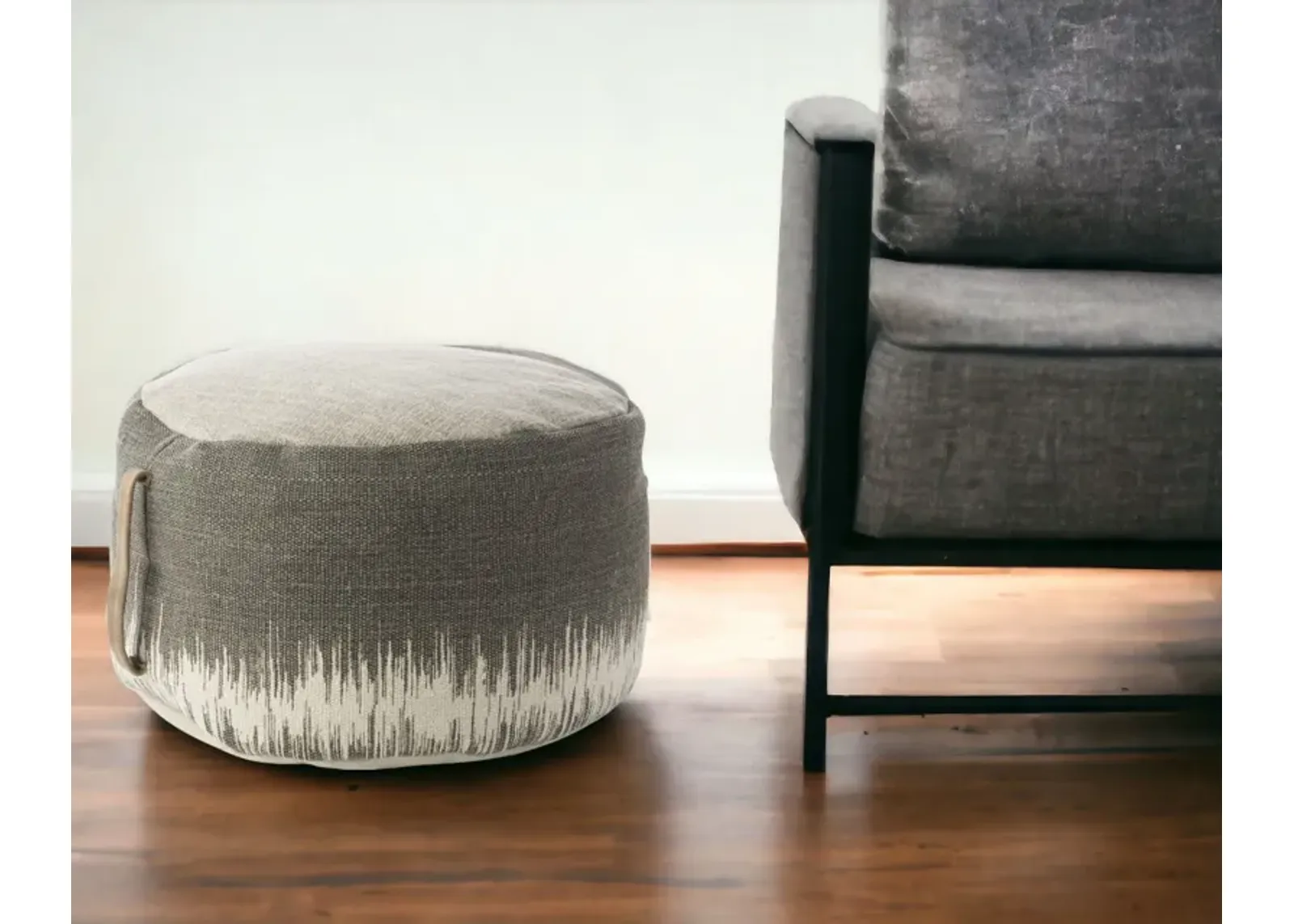 Cotton Abstract Pouf Ottoman - Charcoal