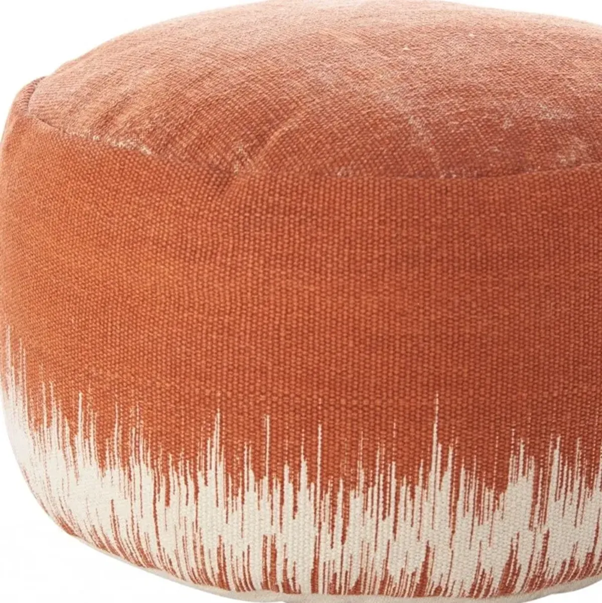 Cotton Round Abstract Pouf Ottoman - Orange / White