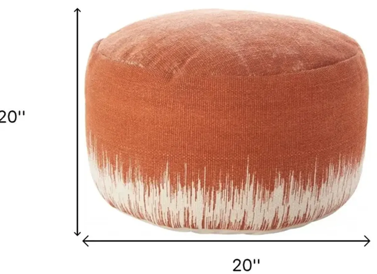 Cotton Round Abstract Pouf Ottoman - Orange / White