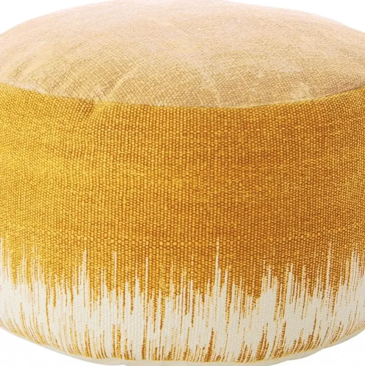 Cotton Round Abstract Pouf Ottoman - Yellow / White