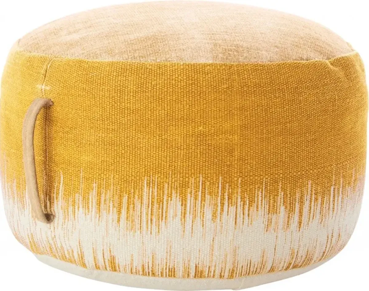 Cotton Round Abstract Pouf Ottoman - Yellow / White