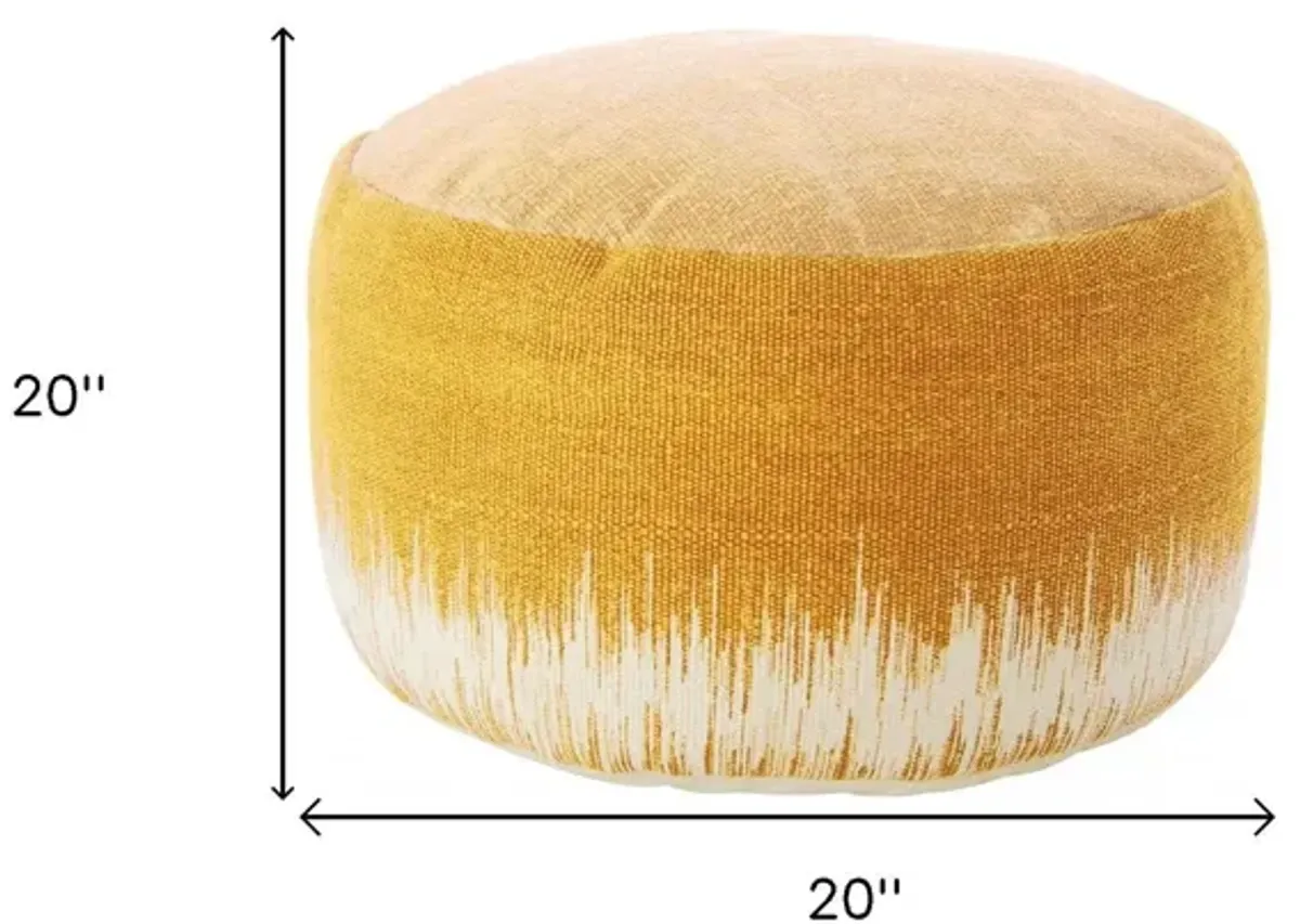 Cotton Round Abstract Pouf Ottoman - Yellow / White