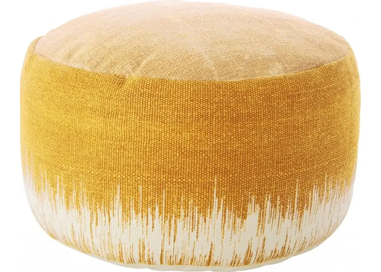 Cotton Round Abstract Pouf Ottoman - Yellow / White