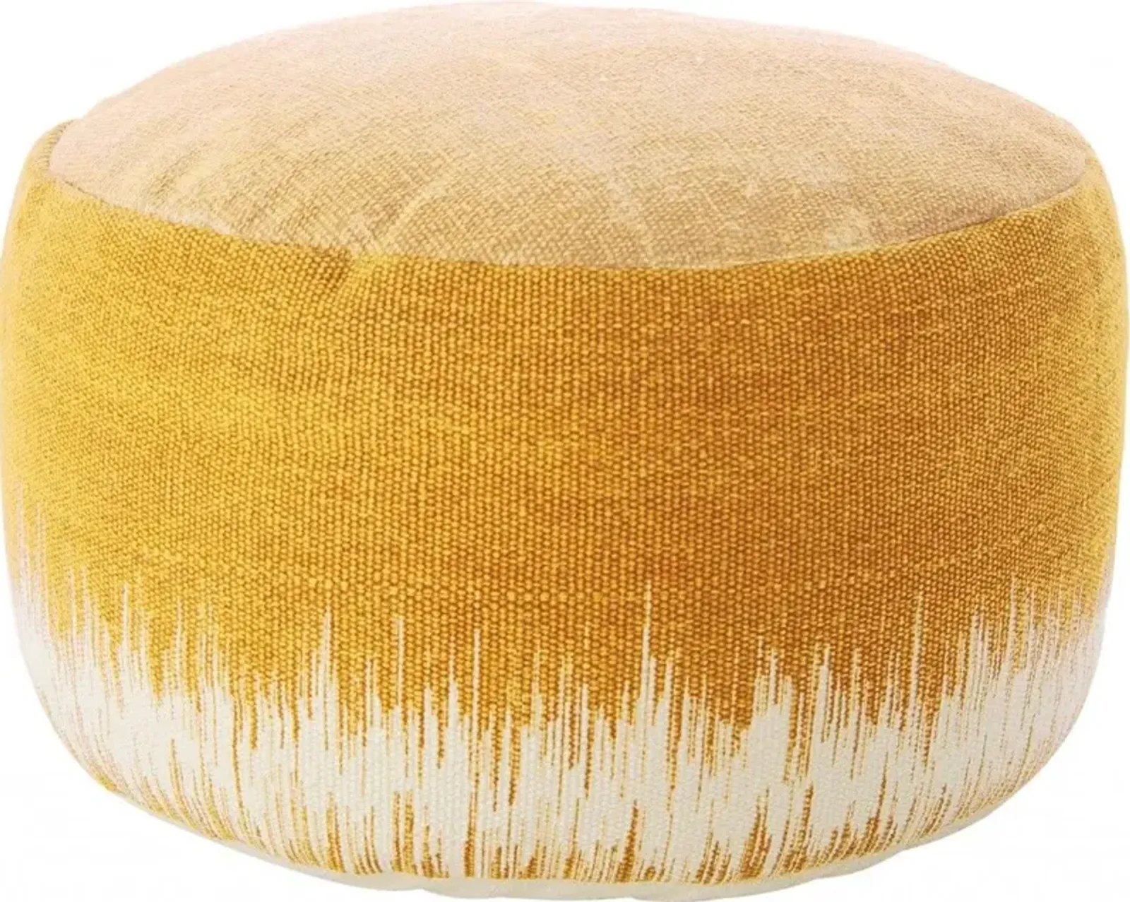 Cotton Round Abstract Pouf Ottoman - Yellow / White