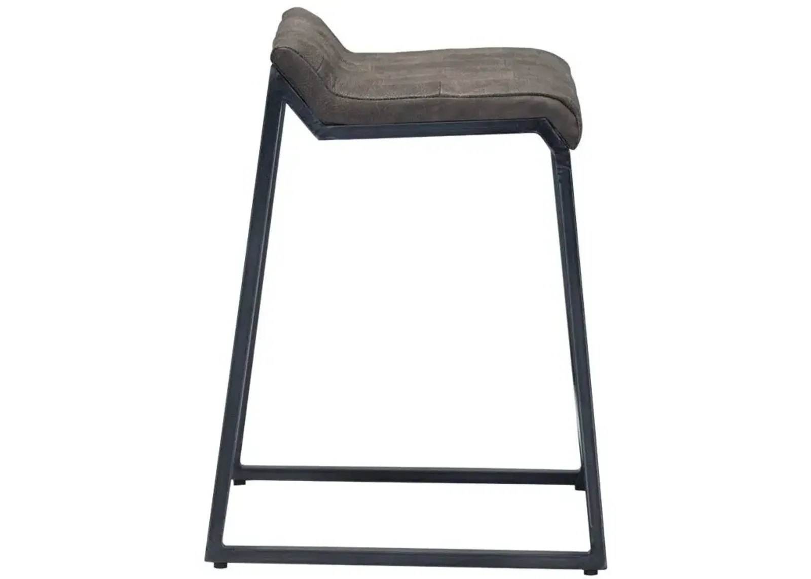 Leather And Iron Low Back Counter Height Bar Chair - Brown / Black