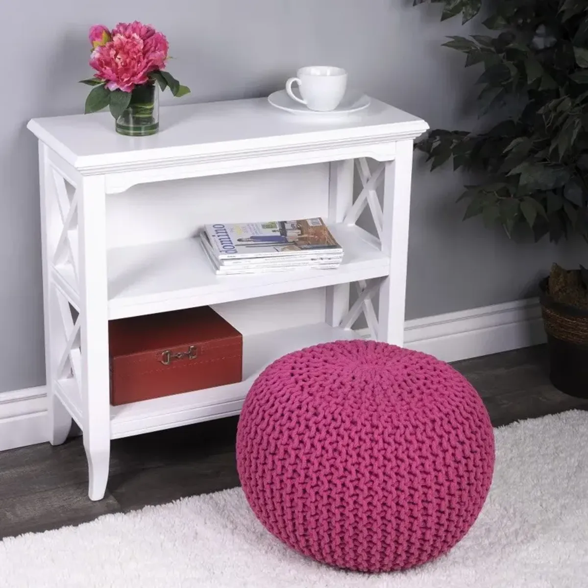 Round Pouf Ottoman - Pink