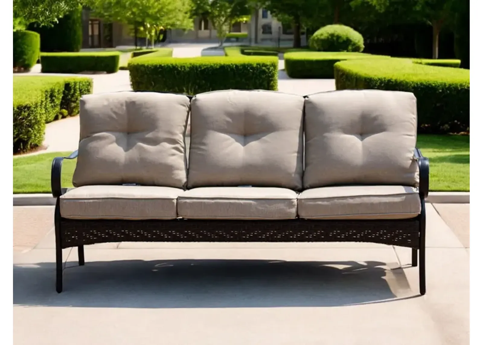 Polyester Blend Settee With Black Legs - Beige