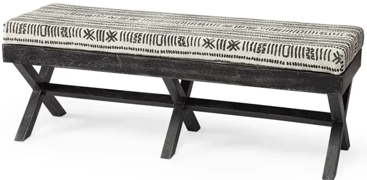 Upholstered Cotton Blend Bench - Gray / White / Black