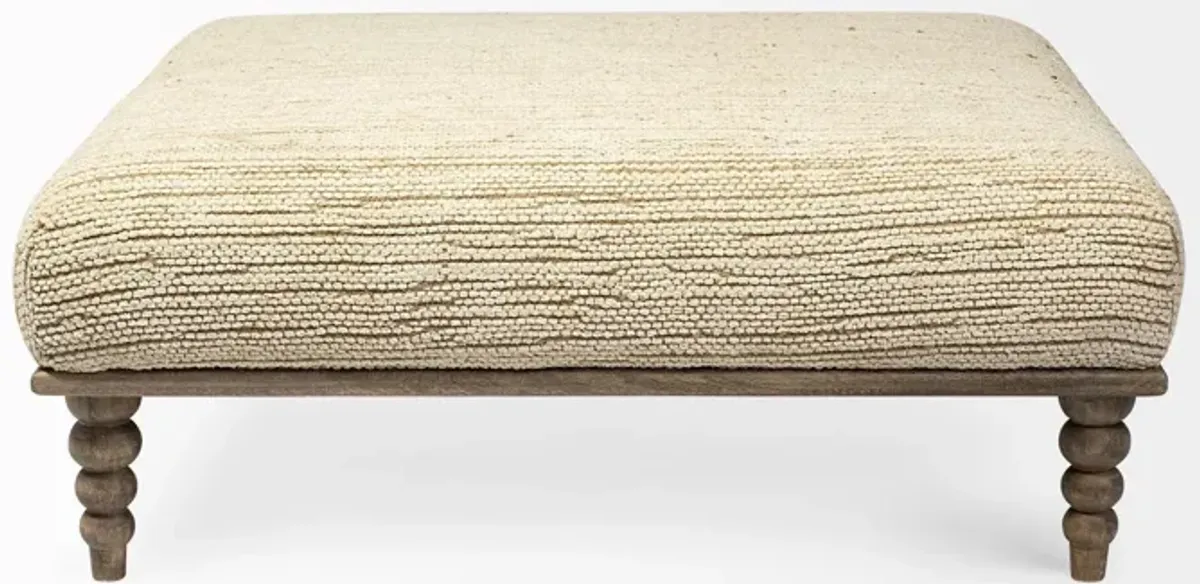 Upholstered Cotton Blend Bench - Cream / Brown