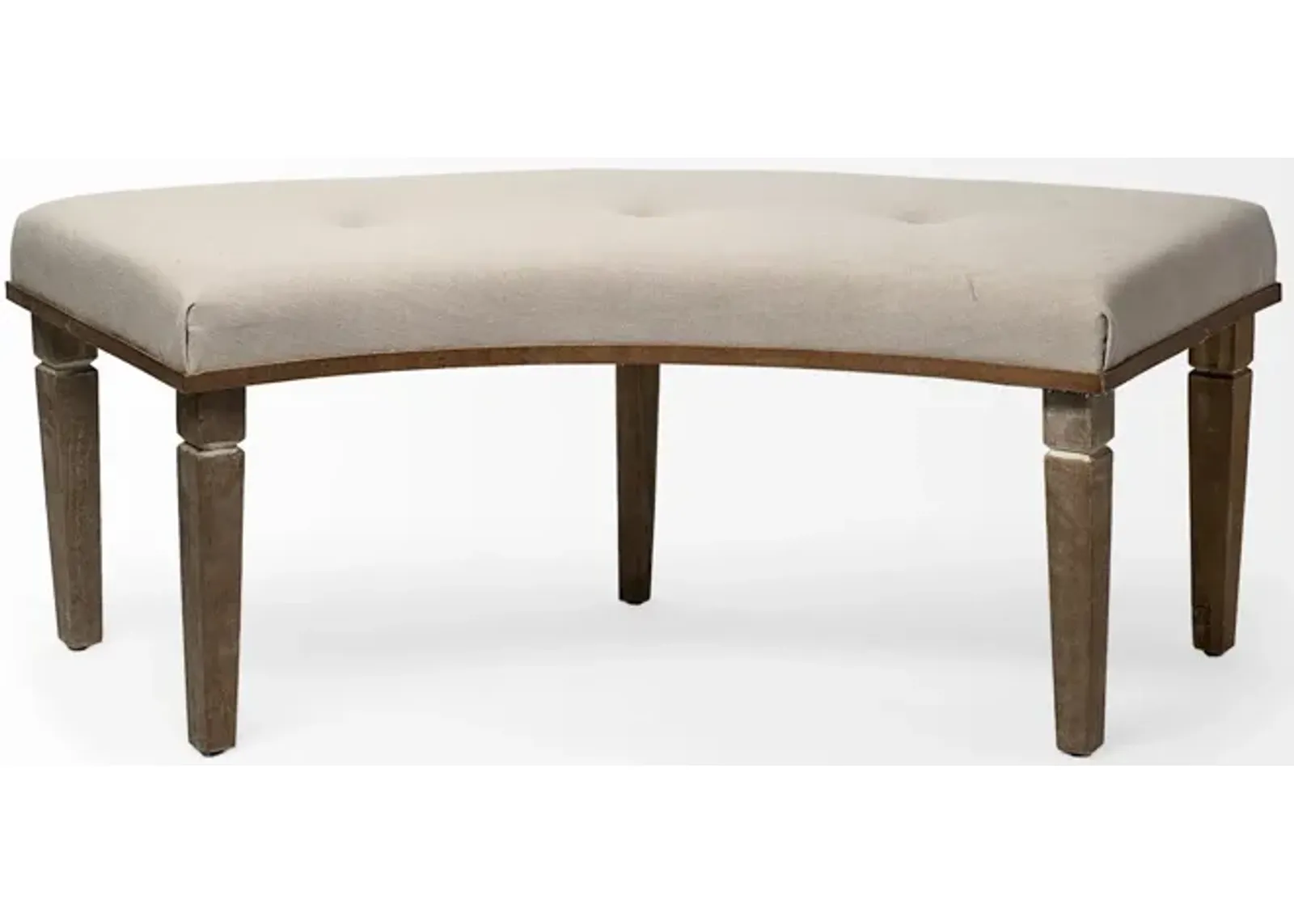 Upholstered Polyester Blend Bench - Beige / Brown