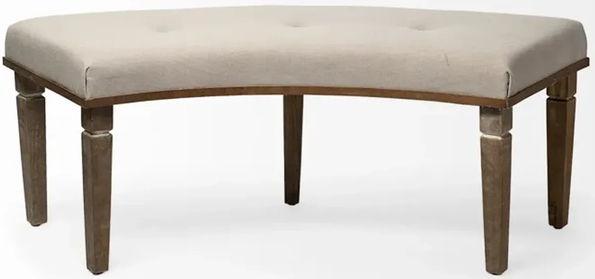 Upholstered Polyester Blend Bench - Beige / Brown