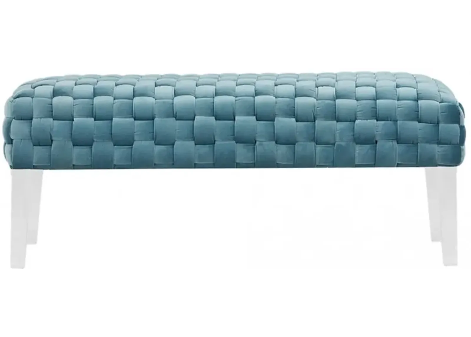 Rectangular Modern Textured Velvet Bench With Acrylic Legs - Light Teal