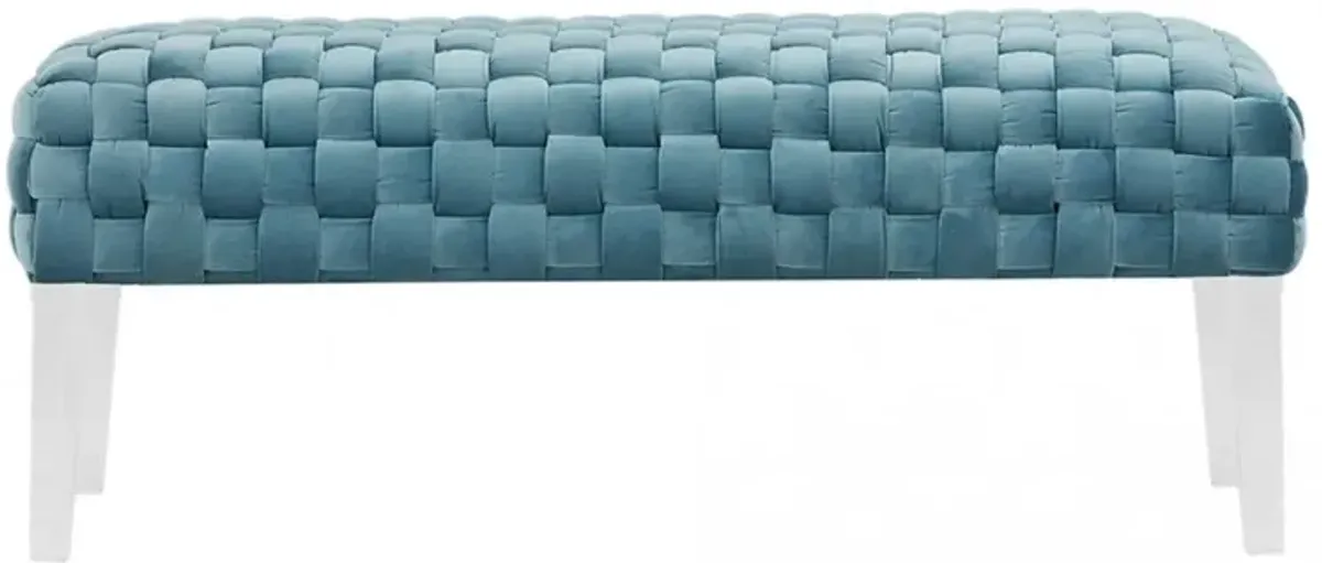 Rectangular Modern Textured Velvet Bench With Acrylic Legs - Light Teal